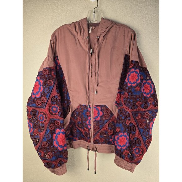 FREE PEOPLE Magpie Oversized Jacket L $248 Lace Sleeves Boho - Picture 2 of 9